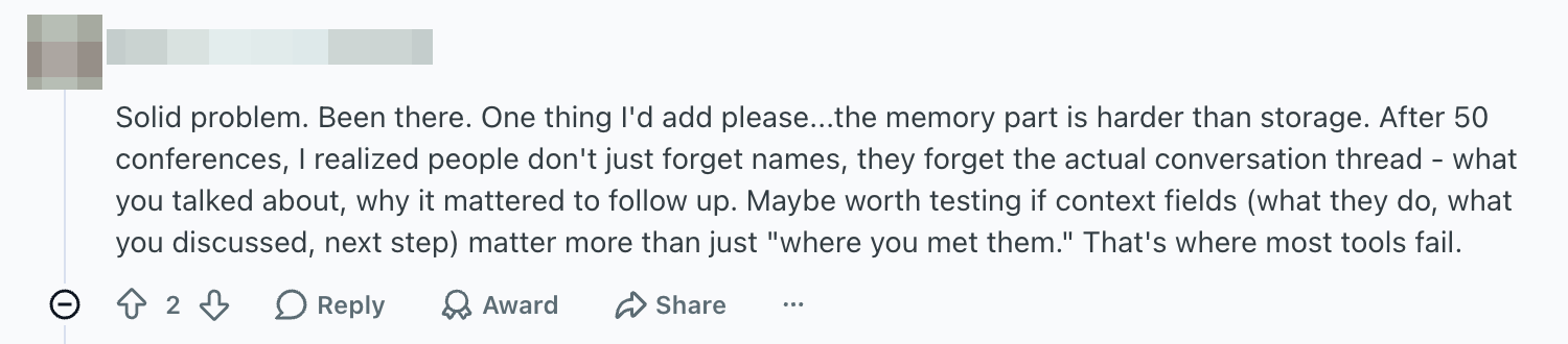 Redacted screenshot of the original post on r/indiehackers