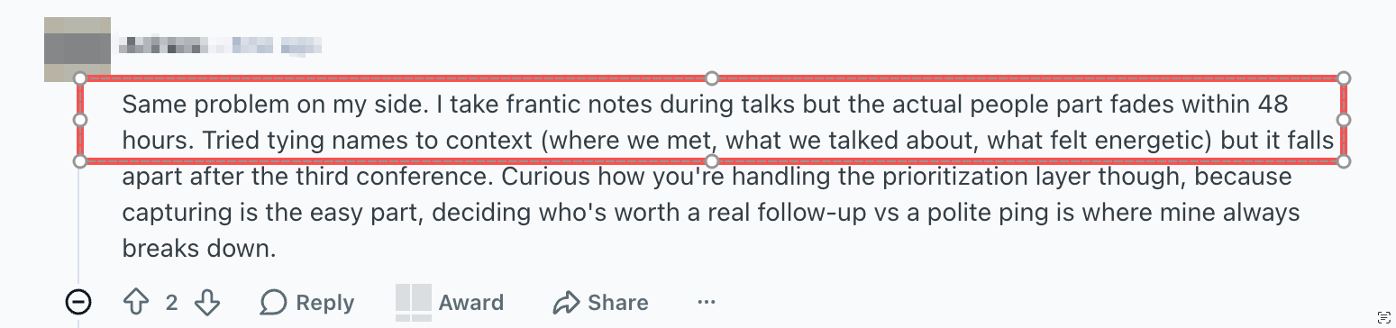 Redacted screenshot of the original post on r/indiehackers