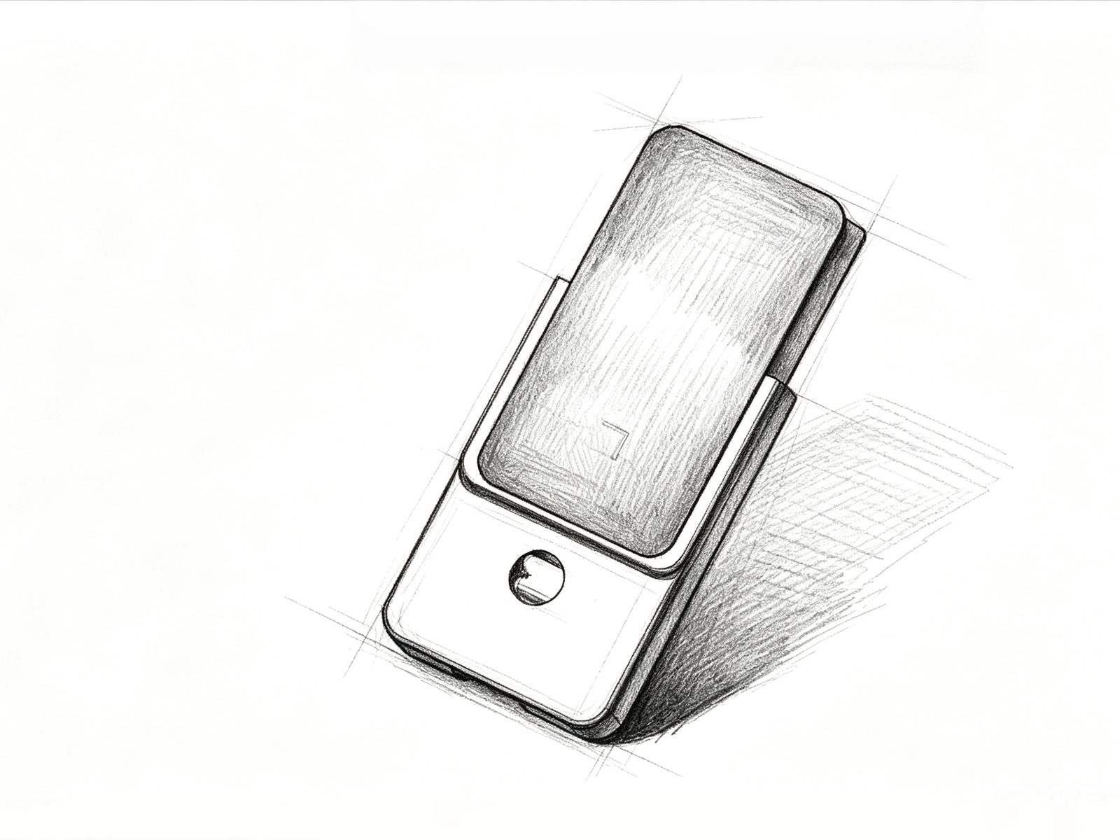 The earliest hand-drawn concept sketch — an upright body sitting on a mount